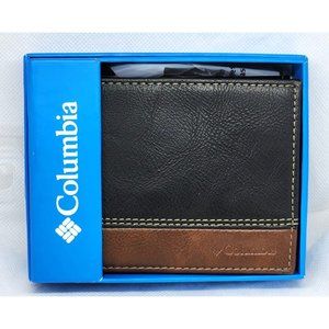 Columbia Embroidered Leather Black/Brown Multi-card Men's Designer Wallet
